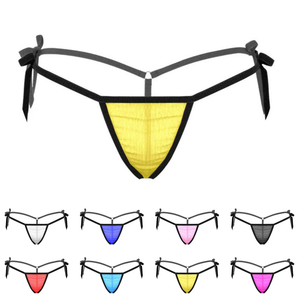 Women Sexy Sheer Lace Up Thong G-String Mini Panties Briefs Erotic Lingerie T-Back Underwear Bikini Open Butt Underpants