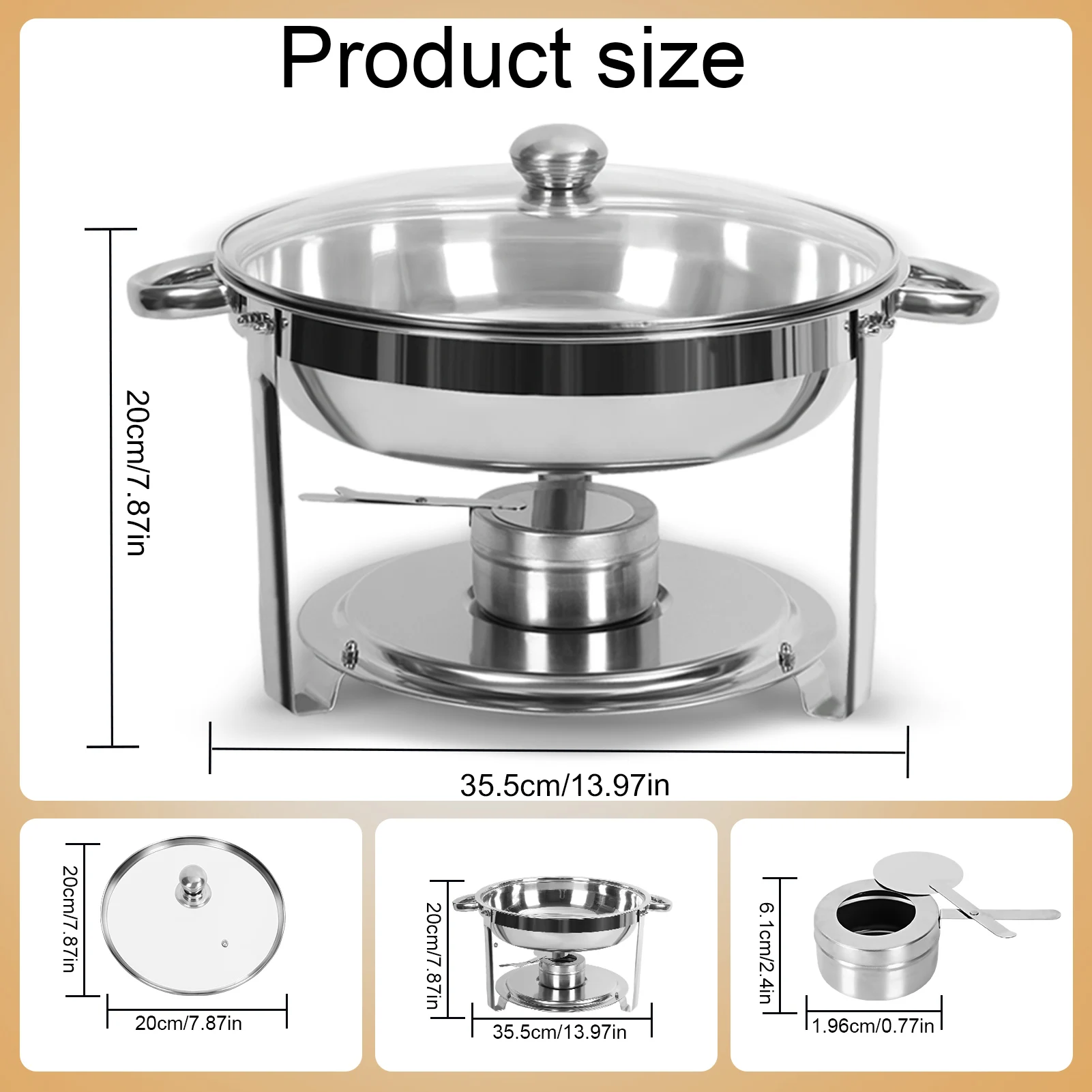 Round Chafing Dish and Buffet Set com tampas, aquecedores de piquenique, fogão para restauração, 5.5L