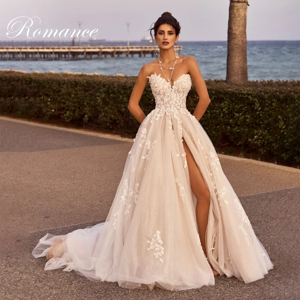 モダン A ライン ウェディングドレス 2025 アップリケ レース V ネック ハイサイド スリット ノースリーブ バックレス プリーツ Vestidos De Novia カスタマイズ