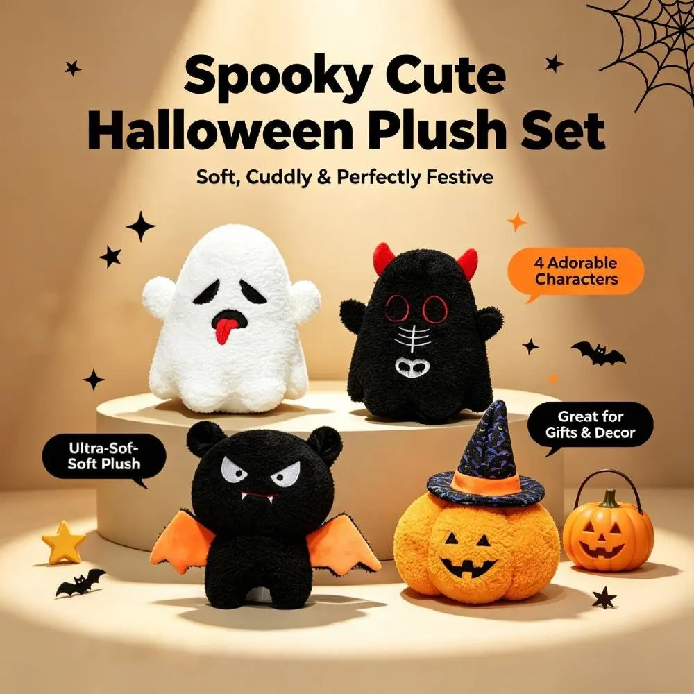 Halloween Gift Plush Toy Pumpkin Ghost Bat Devil Stuffed Doll Soft Figure Ornament For Halloween Home Decoration Holiday Present