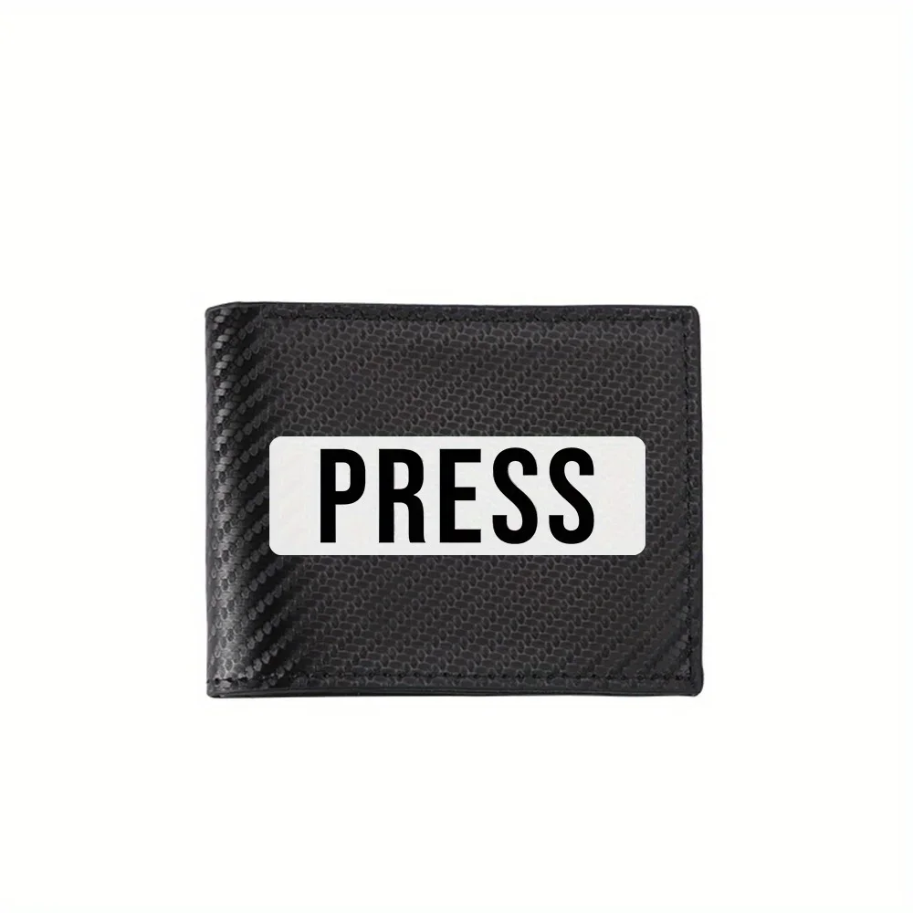 White rectangle with black letters PRESS Men's Wallets Simple Business Modern Stylish Printing Design Gifts For Father Boyfriend