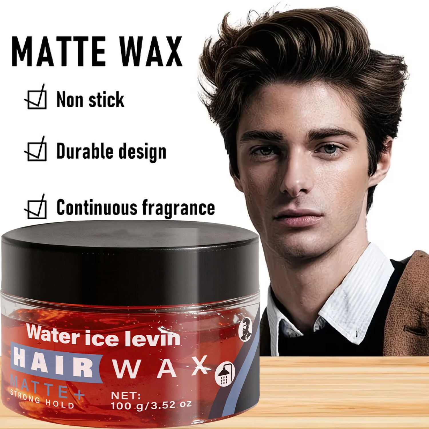 Water Ice Levin Matte Hair Wax Strong Hold Non Sticky Long Last Fragrance Men Daily Hairstyle Styling Paste 100g
