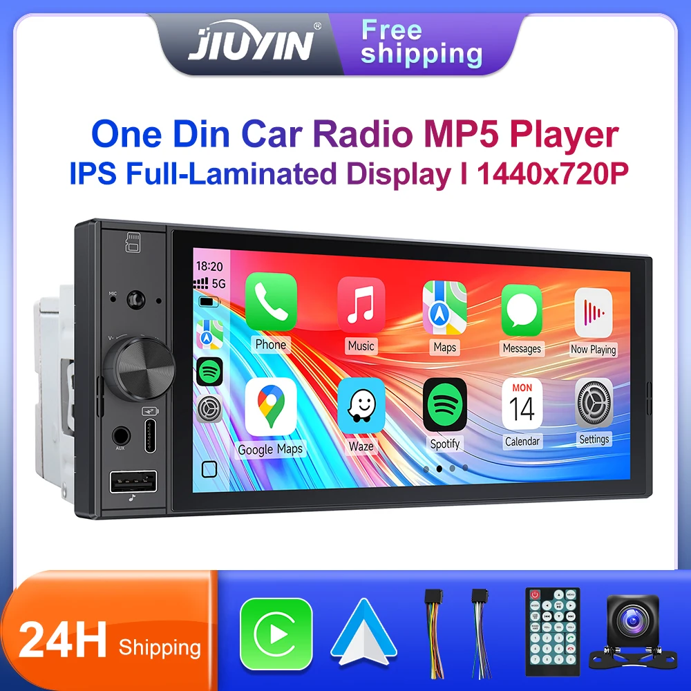 

JIUYIN 6Inch 1Din Wireless Carplay Android Auto Universal Car Radio Multimedia MP5 Player IPS BT FM Audio Stereo USB Charging