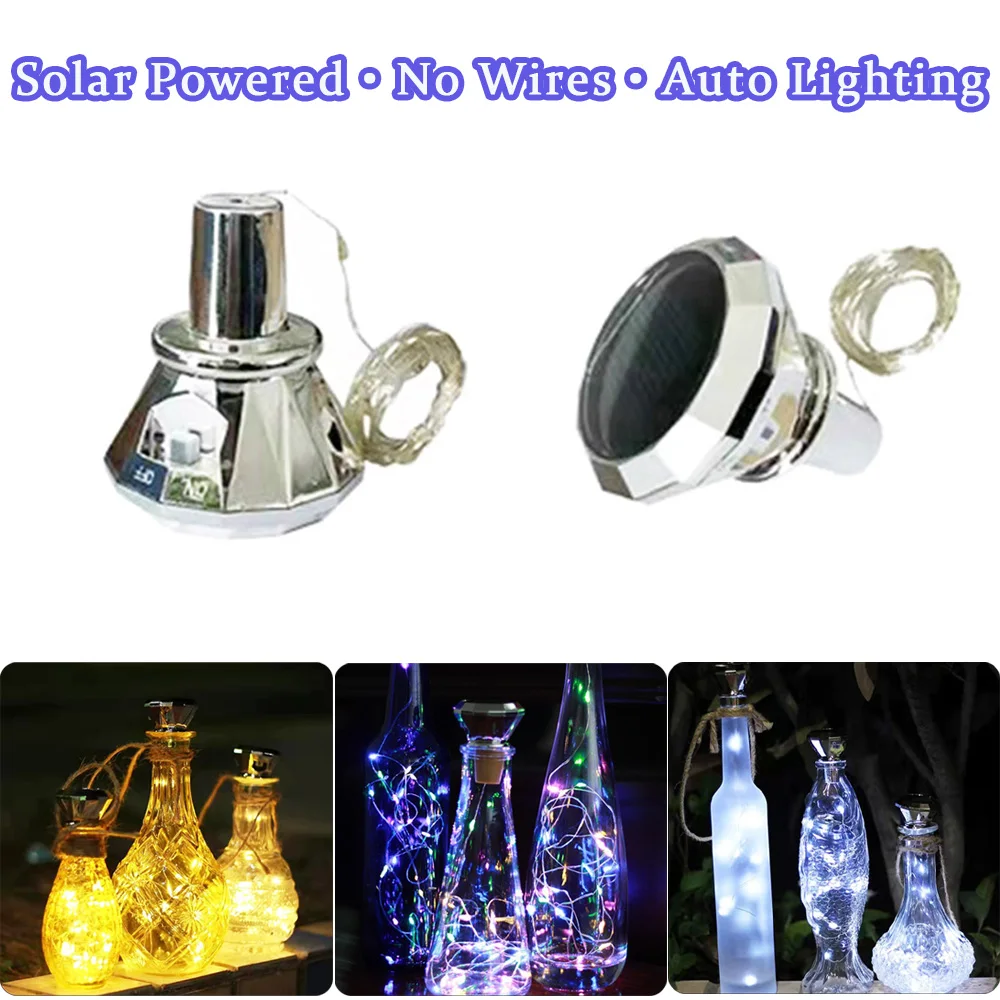 ソーラーledワインボトルストッパーライトストリング-ダイヤモンド型コルクフェアリーライト、ガーデンパーティー、結婚式の装飾、クリスマスランプ用