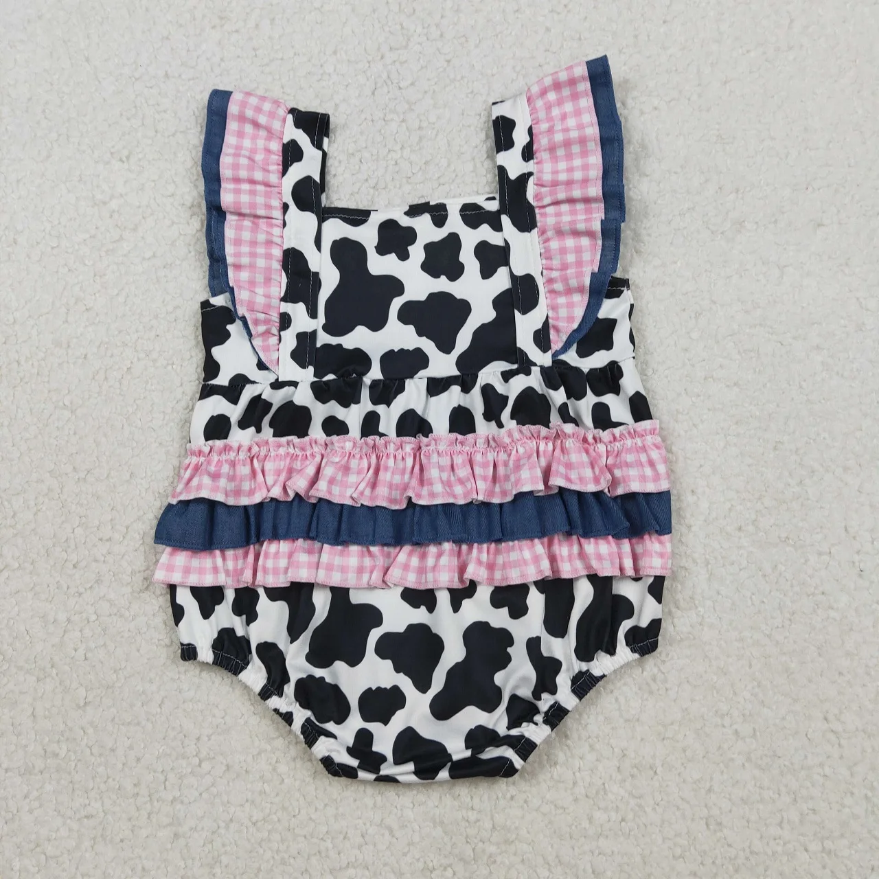 Wholesale Kid Toddler Bows Ruffle Bubble Romper Children Girls Western Cow Clothes Newborn Infant Coverall Baby Girl Bodysuit