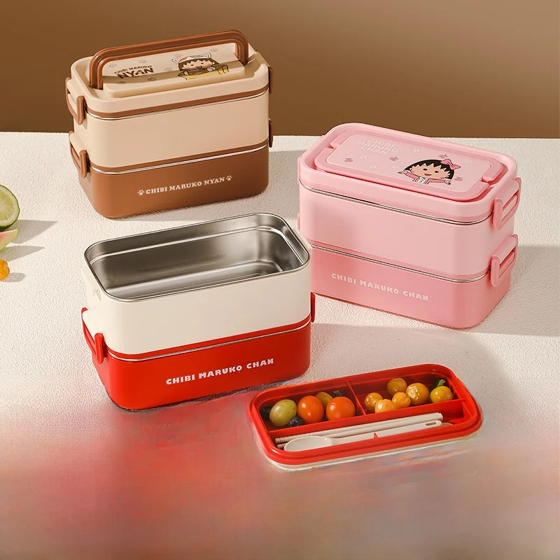 

Cherry Small Ball Rectangular Stainl Steel 304 Insulated Lunch Box Double Layer Carent for Office Workers And Students