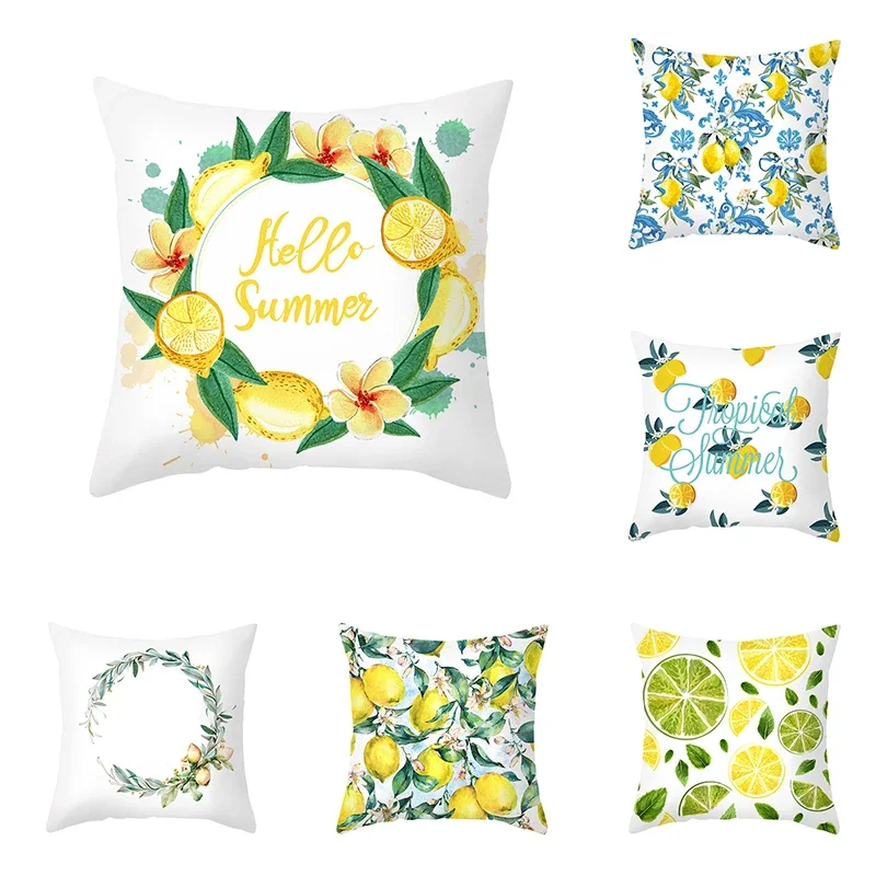 Nordic Summer Yellow Lemon Throw Pillow Cover Living Room Sofa Office Car Seat Waist Cushion   Home Decoration Short plush mater
