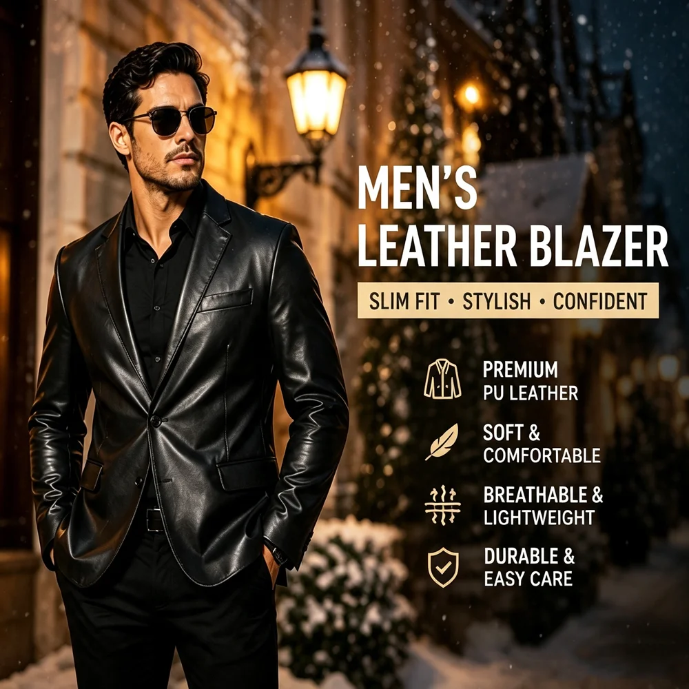 Spring Autumn Men's PU Leather Blazer Jackets Man Single Button Slim Fit Suit Coats Men Formal Business Leather Jackets