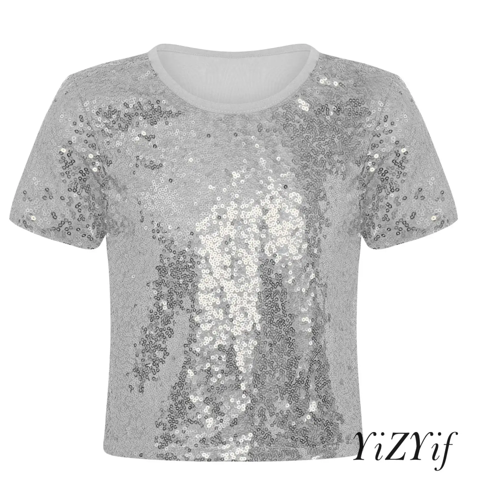 

Jazz Hip-Hop Dance Crop Top Glamorous Sparkling Sequin Girl’s Top Breathable for Dance Shows Cosplay Themed Parties Clothing
