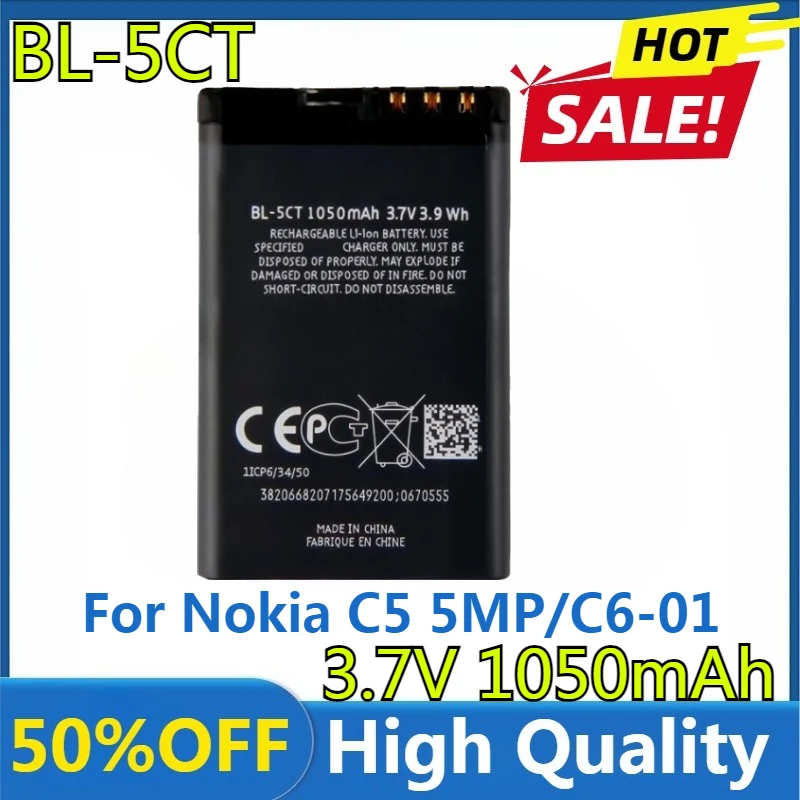 

High Quality Replaceable 1050mAh BL-5CT BL5CT Battery for Nokia 5220XM Battery 6730 C5-00 C6-01 C3-01 6303C 5220 6730c C5 6303i
