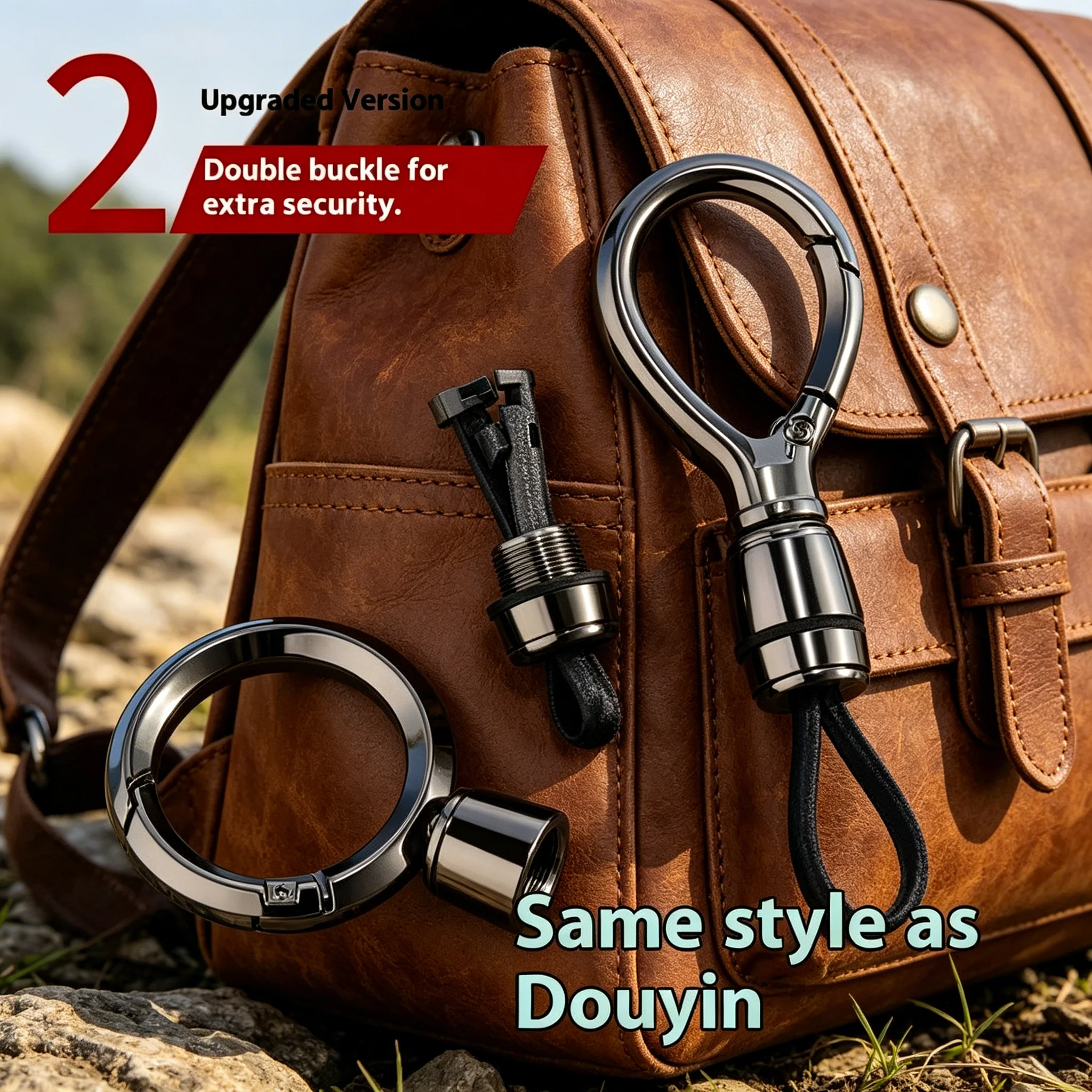 Men High-End Metal Keychain, Mini Car Key Ring with Waist Hook, Protable Anti-Lost Leather Rope Portable Key Organizer in Car