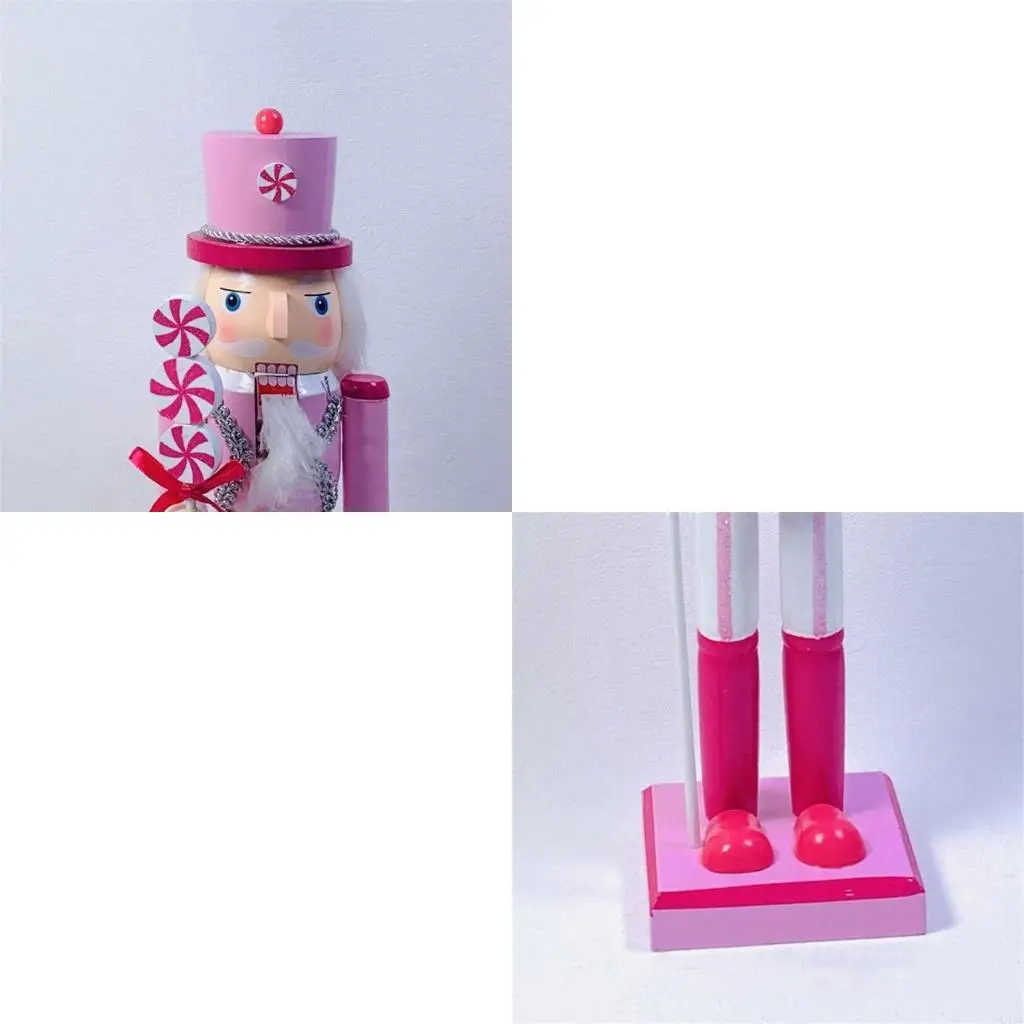 L43A 14 Inch Wooden Nutcracker Soldier Figurine Pink Glitter Figure Display Christmas Decor for Shelves Tables Home New Year