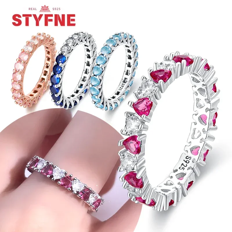 

Sterling Silver 925 Rings Romantic Pink Heart Shaped Sparkle Zircon 925 Silver Rings Fine Engagement Jewelry Gifts for Women