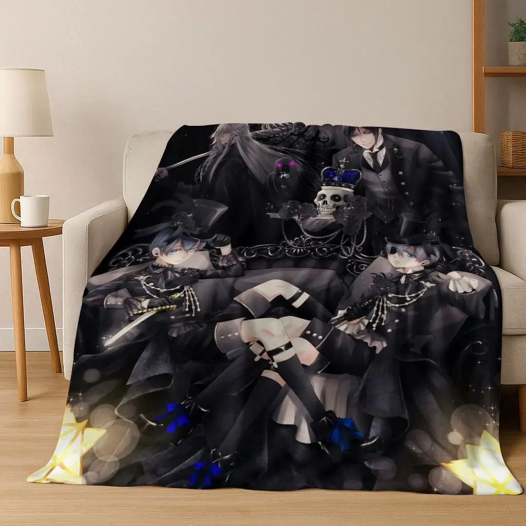 

Anime Black Butler Sebastian Ciel Cartoon Cartoon Flannel Blanket,Cozy Soft Throw Blanket for Home Bedroom Bed Sofa Cover Kids