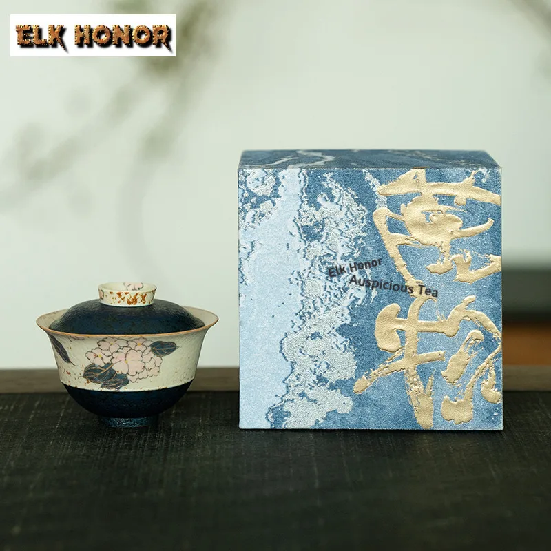90ml Hand-painted Hydrangea Gold Drawing Gaiwan Creative Tea Tureen Tea Bowl With Lid Kit Tea Making Cover Bowl Cha Craft Gift