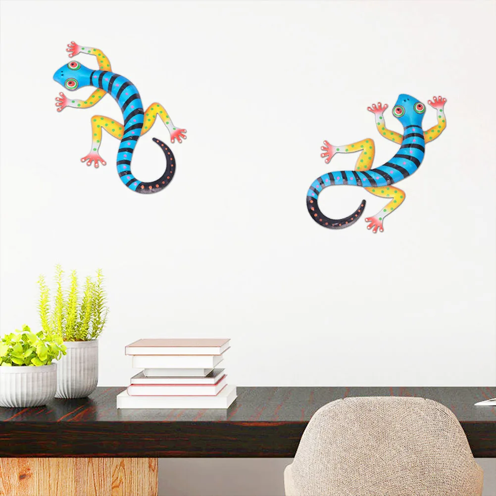 Eisen Wandbehang Gecko Skulptur 3D Metall Dekor Schmiedeeisen Eidechse Ornament Hausgarten Veranda Tür Fenster Leicht Bunt