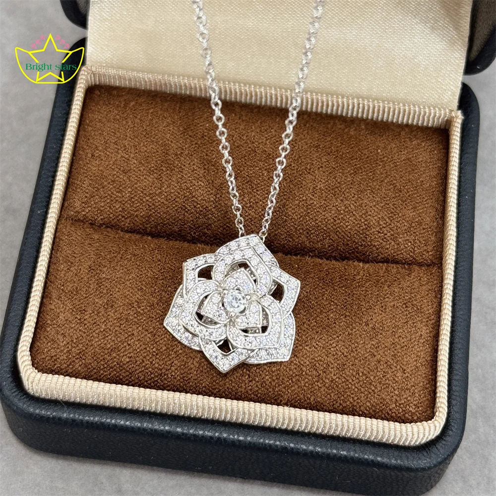 

Bright Stars s925 sterling silver rose hollowed-out necklace light luxury fine jewelry