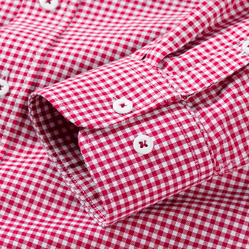 Men\'s 100% Cotton Long Sleeve Button Down Check Shirt Single Chest Pocket Work Casual Standard-fit Plaid Striped Oxford Shirts