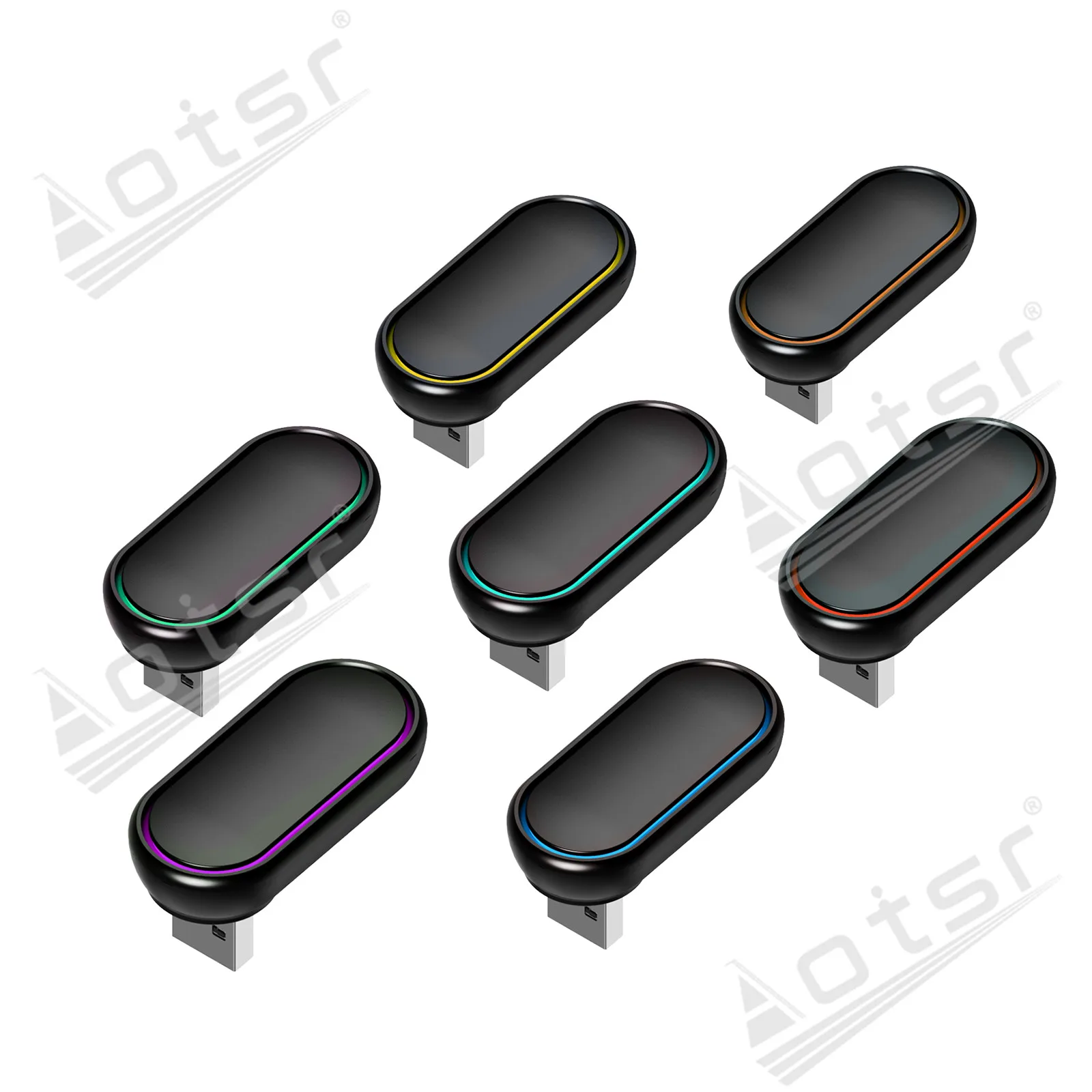 Conversor USB com fio para conversão sem fio CARPLAY sem fio com iluminação ambiente rotativa e de 7 cores para todos os veículos