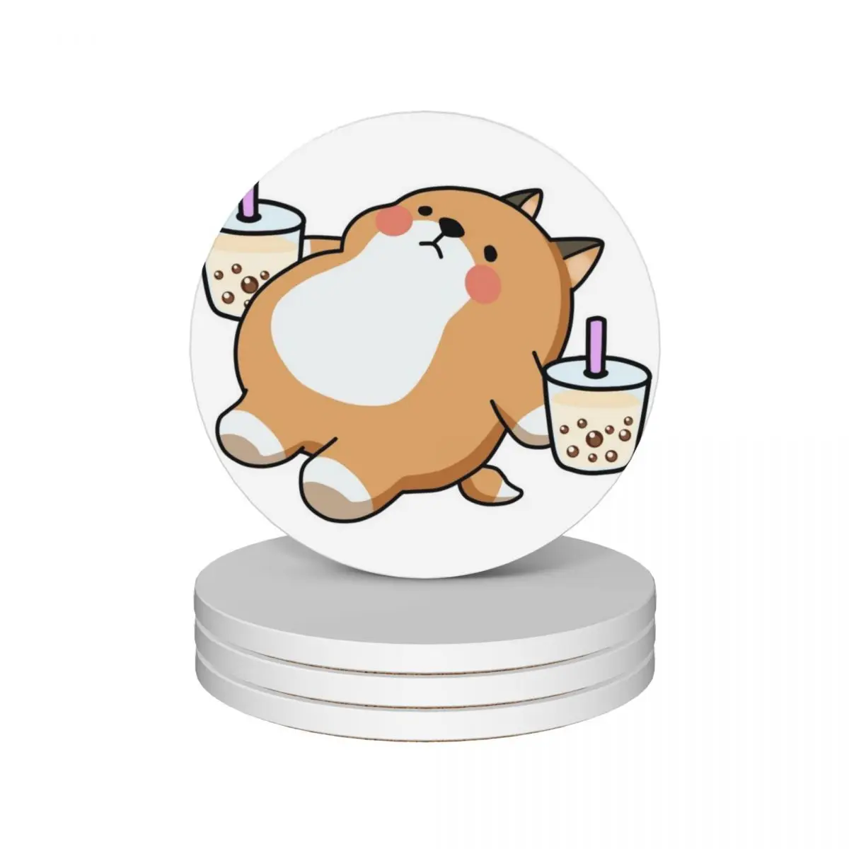 

Lazy Shiba Loves Boba! Ceramic Coasters (Set of 4) set cute christmas Coasters