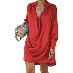 New Spring And Autumn Women's Clothing 2024 Swing Collar Sexy Loose Long-sleeved Dress Comfortable Casual A-line Skirt Home Wear