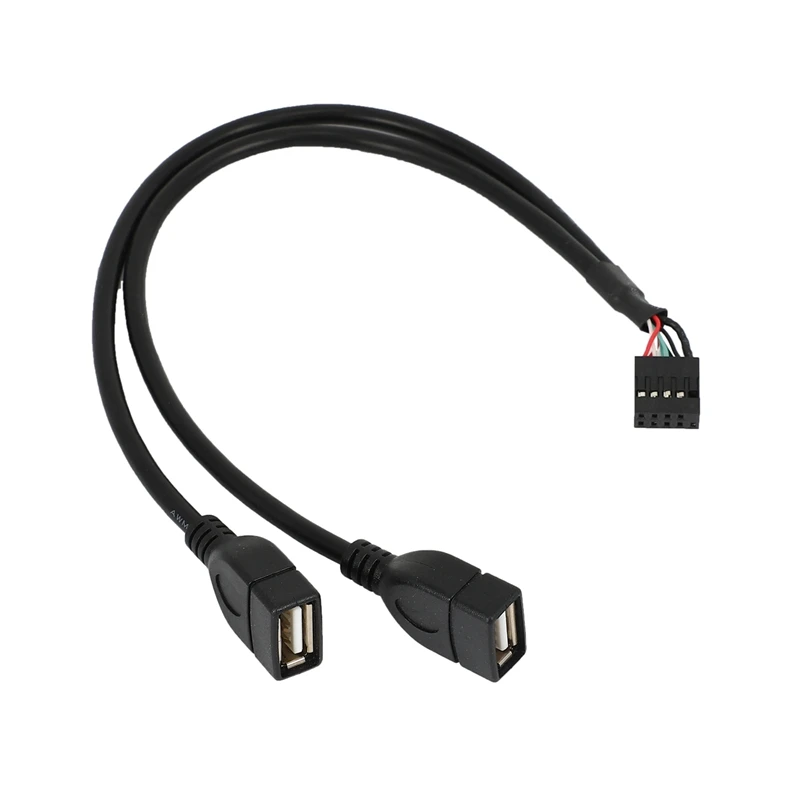 30CM 10 Pin Motherboard Female Header To 2 Port Dual USB 2.0 Male Adapter Dupont Y Splitter Cable (10Pin/2AM)