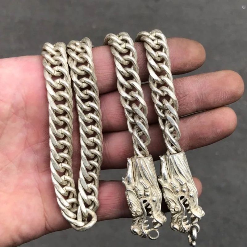 Antiqued Silver‑Tone Double Dragon‑Head Necklace Trendy Unique Men's Jewelry Ideal Birthday Gift for Him Daily Wear Accessory