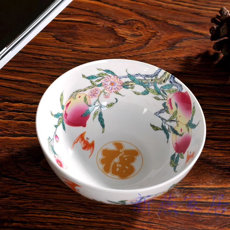 

Ceramic Bone China Rice Bowl Chinese Household Antique Noodle Bowl Tableware Custom Gift Shouwan