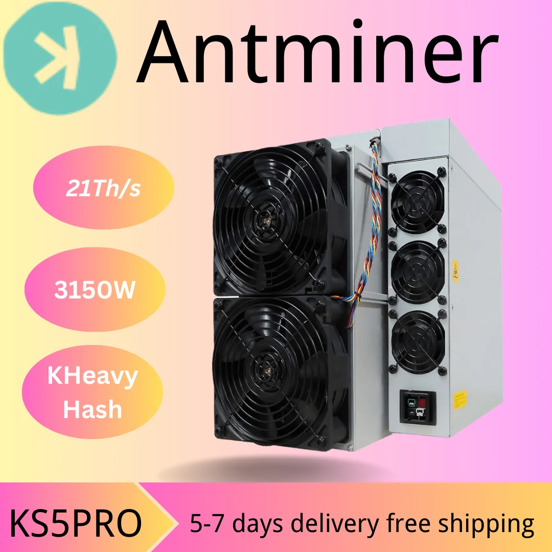 Model Antminer KS5 Pro (21Th) from Bitmain mining KHeavyHash algorithm with a maximum hashrate of 21Th/s for a power consumption