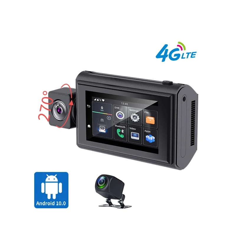 3inch android 10 4+32G 4g dashcam with wifi gps and ADAS 4g live streaming 4g car camera dual lens HD1080P record