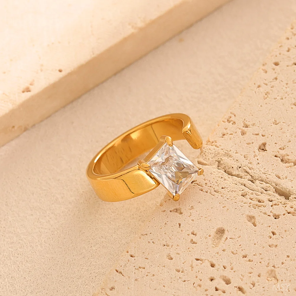 JINHUI Open Ring Set Zircon Rings Smooth Tail Ring Stainless Steel Jewelry Ring Wedding Gifts Elegant Fashion Jewelry For Women