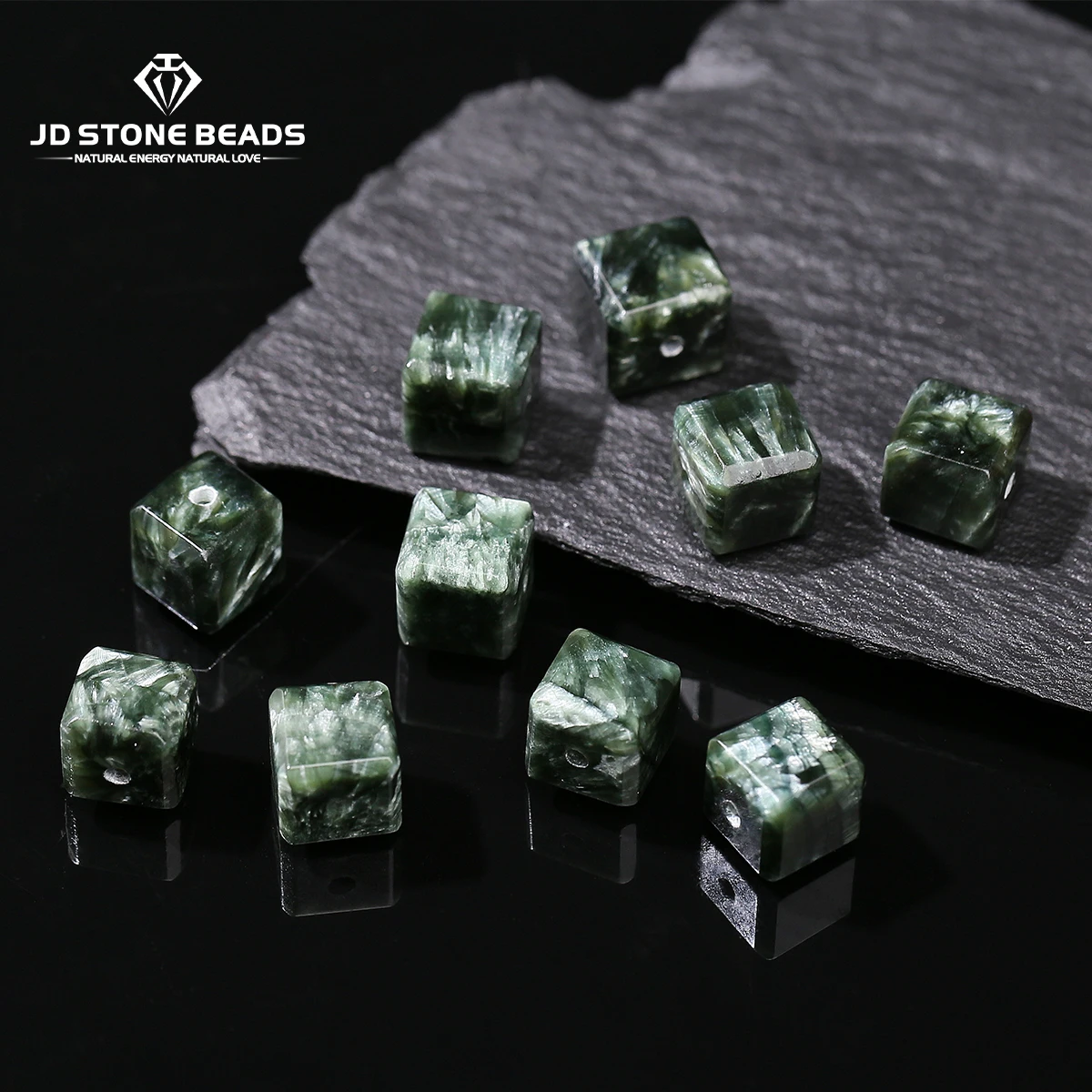 1 Pc Natural Stone Green Charoite Stone Seraphinite Faceted Square Shape Bead for Jewelry Making Diy Necklace Bracelet Accessory