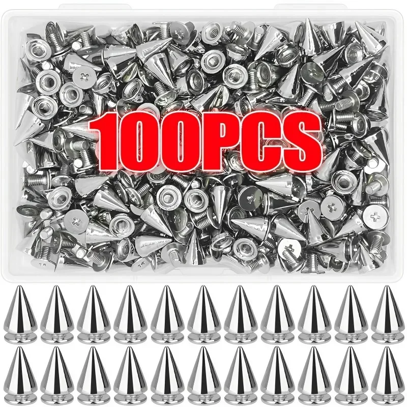 10-100pcs Punk Rivet Silver Cone Spikes Screwback Studs Craft Cool Rivets Clothes Bag Shoe Leather Belt DIY Handcraft Supplies