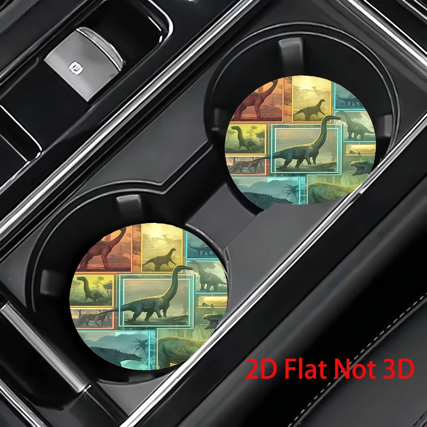 2pcs Vivid Dinosaur Group Collage Car Coasters, Easy To Clean Coasters, Women'S Car Interior Decoration Additions, Gifts For Fam