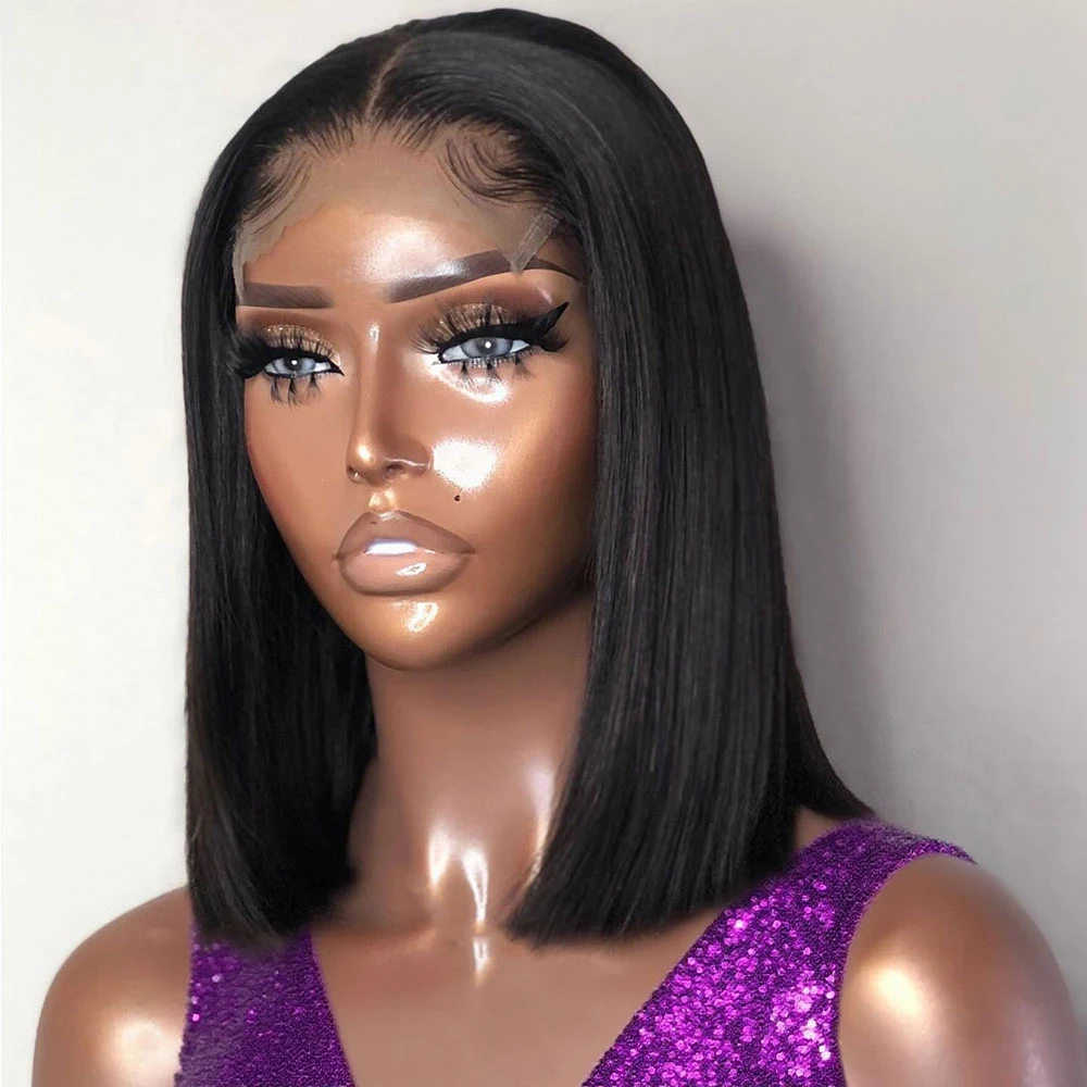 العظام مستقيم 13x4 شعر مستعار بدون صمغ شعر الإنسان جاهز لارتداء 7x5 قبل قطعها قصيرة بوب الدانتيل الجبهة خصلات الشعر المستعار الإنسان للنساء 250% #1