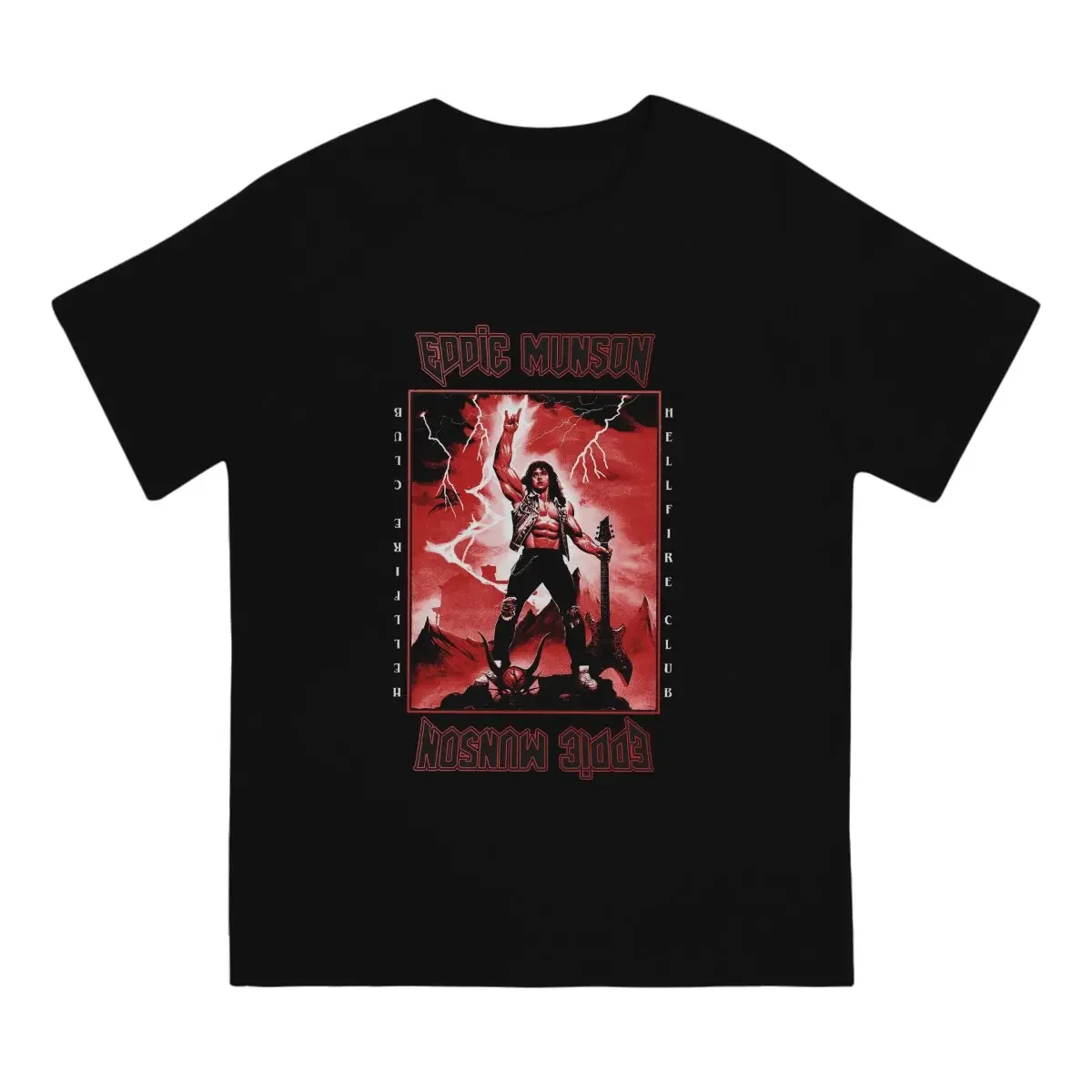 Eddie Munson Creative TShirt for Men Eddie Munson Lightning Guitar Power Collar Basic T Shirt Distinctive Birthday Gifts