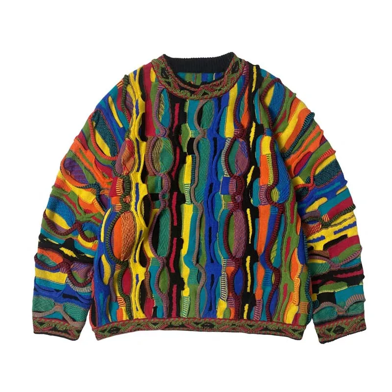 Kapital Vintage Hirata Japanese Loose Pop Contrasting Hip-hop Ethnic Style Knitted Retro Round Neck Pullover Men Sweater