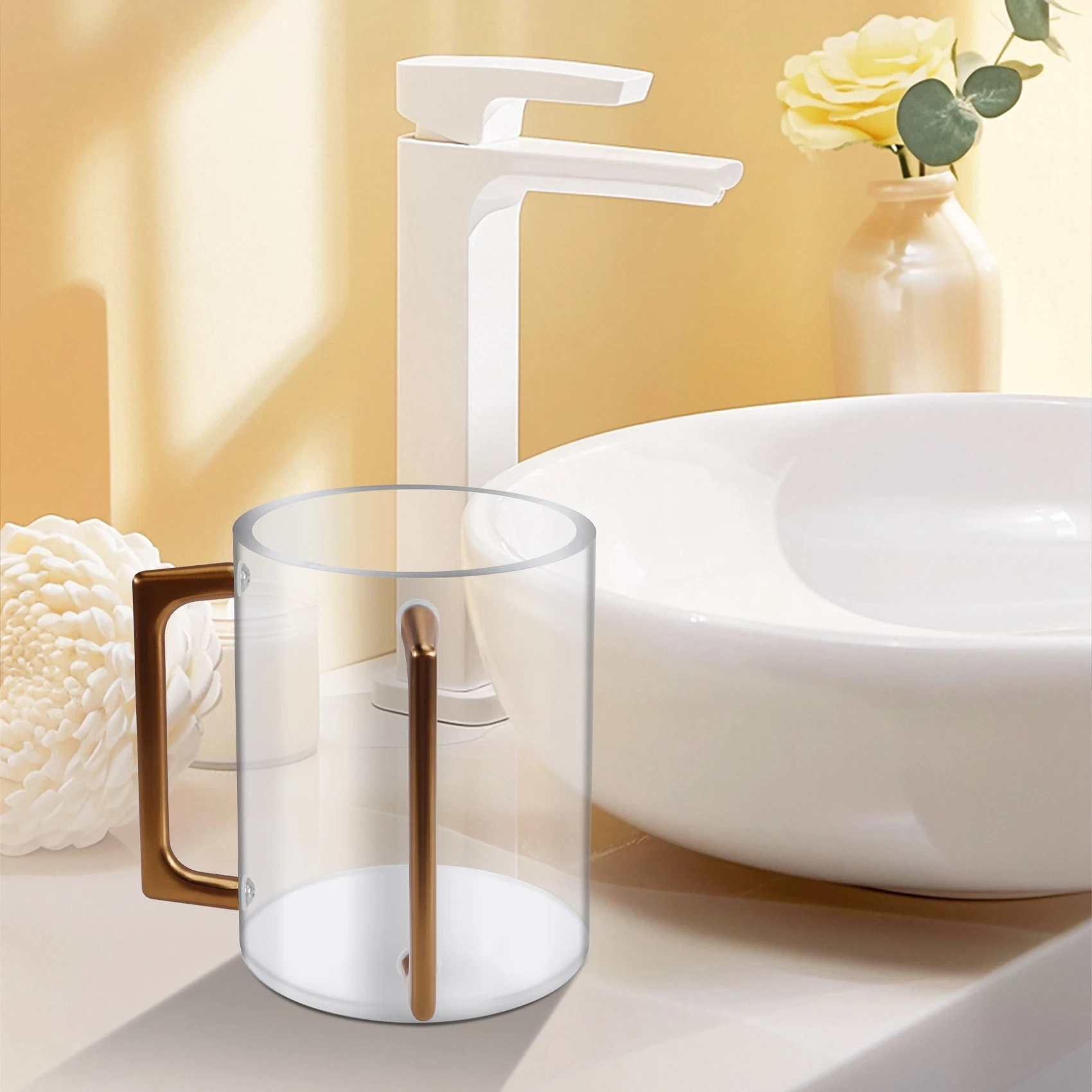 ABWR-Hand Washing Cup For Jewish Prayer- Acrylic Cylindrical Design With Two Metal Handles, Suitable For Hand Wash Bronze Finish