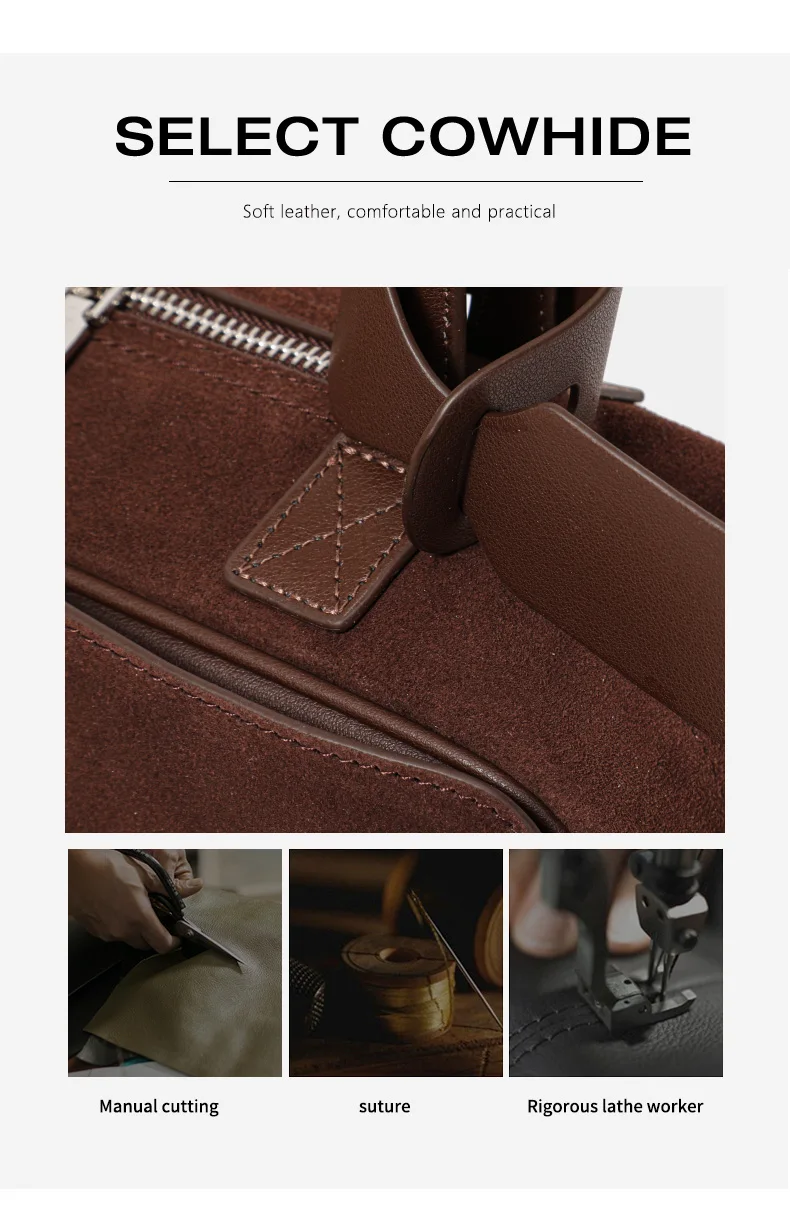 Echte Rindsleder-Damenhandtasche, Einzel-Schulter-Unterarmtasche, Wildleder-Gebürstete Bowling-Tasche – Detail 6