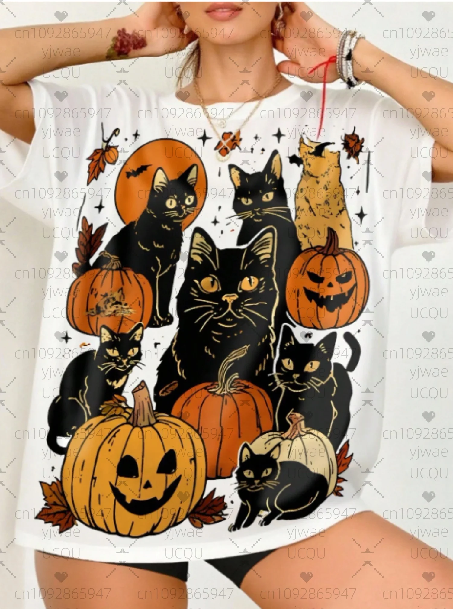 

Женские футболки с принтом тыквы на Хэллоуин, черный кот, женские базовые футболки с короткими рукавами и круглым вырезом, повседневные женские спортивные футболки в стиле ретро, большие размеры, женская одежда