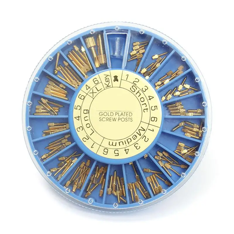 

120pcs/box Dental Material Gold Plated Tapered Refills Files With 2 Key Conical Nordin Dental Conical Screw Posts