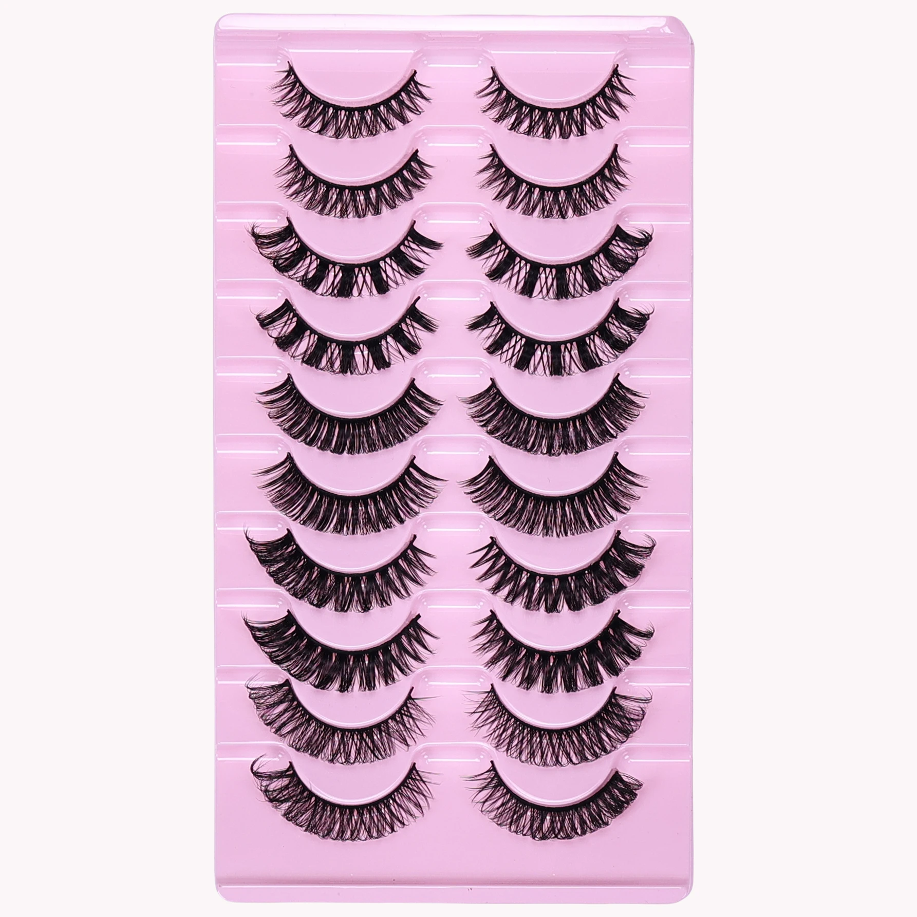 10Pairs Lashes D Curl 10-16mm Russian Lashes 3D Fake Eyelashes Reusable Fluffy Russian Strip Lashes