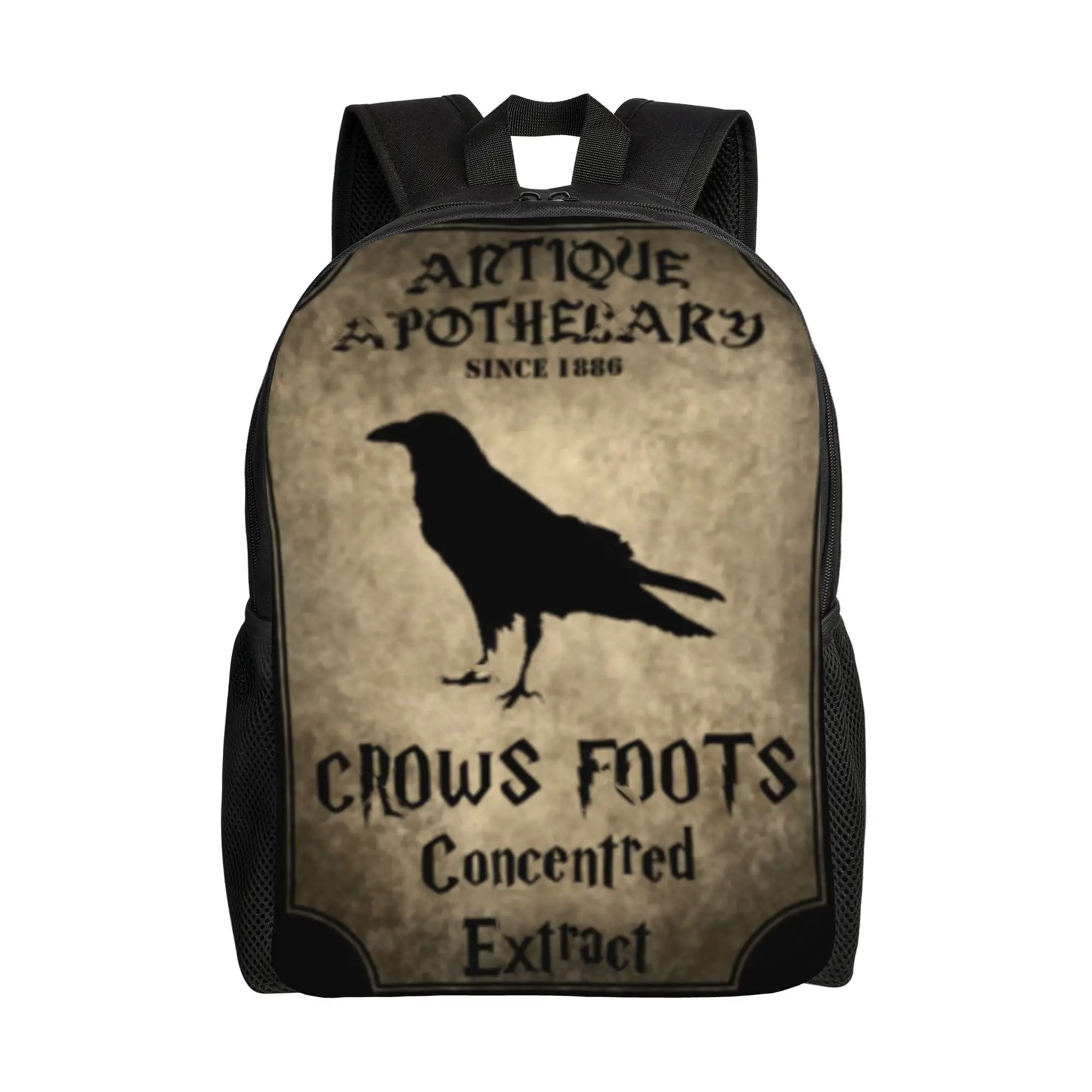 CROWS APOTHECARY LABEL Backpack  Kawaii Backpacks Unisex Workout Soft High School Bags Custom Rucksack