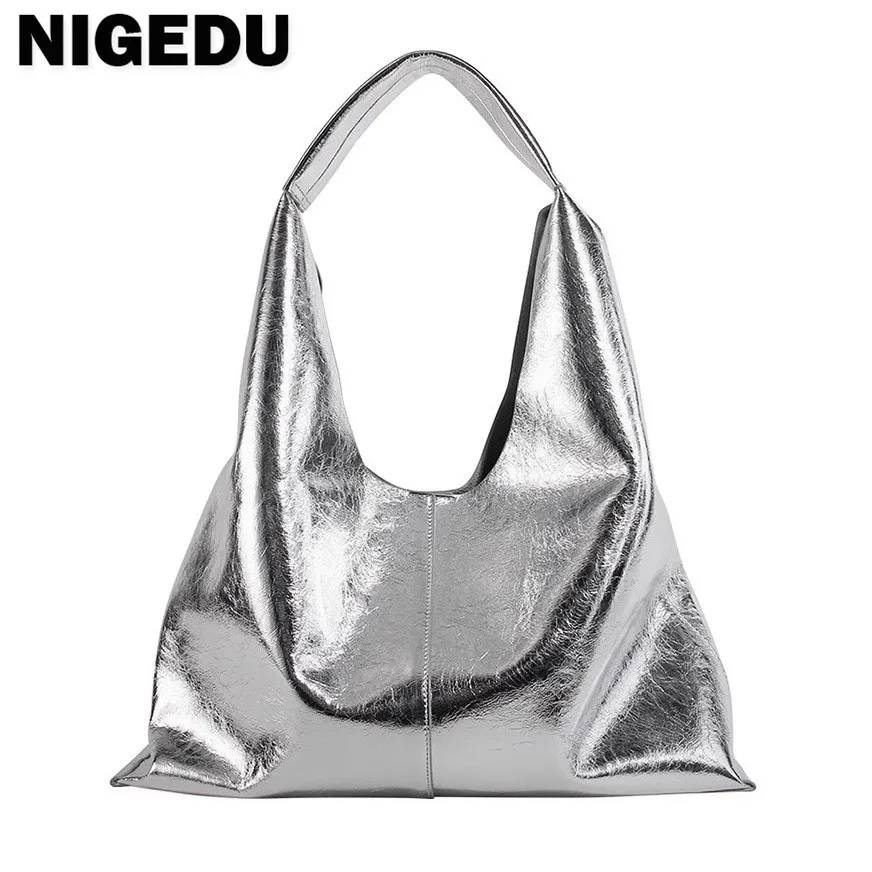 Fashion Silver Women shoulder bag Large brand design ladies Hobos handbags PU Leather Big Totes Commuting female Armpit bag bols