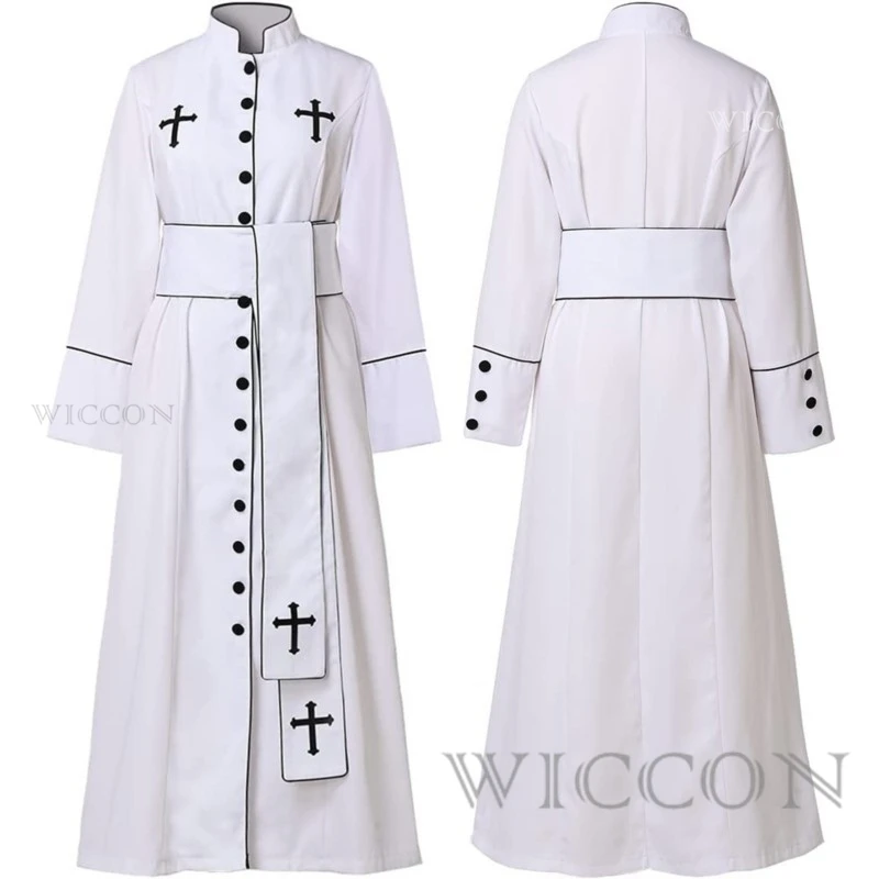 

Adult Black White Noble Priest Costume Men Religious Pastor Father Costumes Halloween Purim Party Mardi Gras Fancy Cosplay Dress