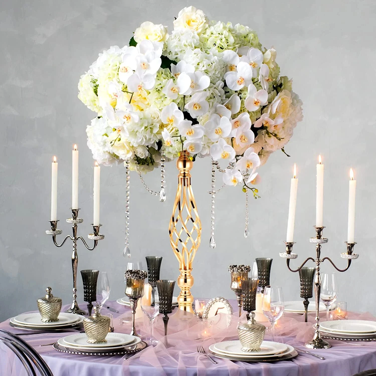 Soporte de Metal para arreglos florales, 10 piezas, centro de mesa de boda, florero elegante de 20 pulgadas de alto, candelabro dorado