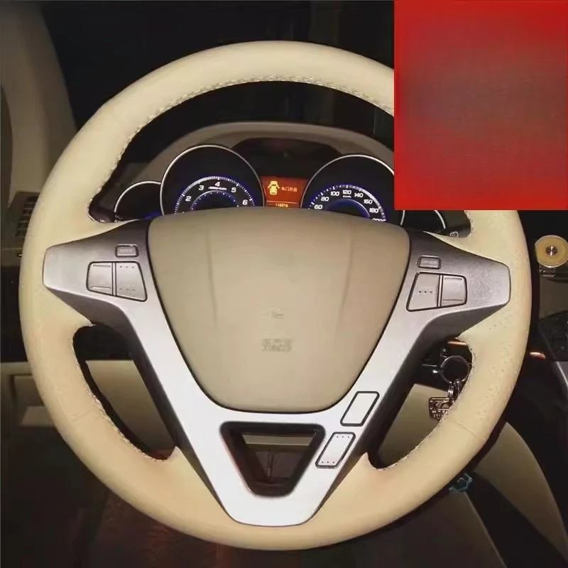 

100% Fit For Acura MDX 2007-2013 Hand-stitched non-slip Beige Genuine Leather car steering wheel cover