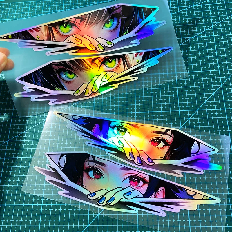 1 Paar Anime Girls Eye Motorrad Aufkleber Laser JDM Wasserdicht für Motorrad Kraftstofftank Elektroroller Dekoration Vinyl Aufkleber