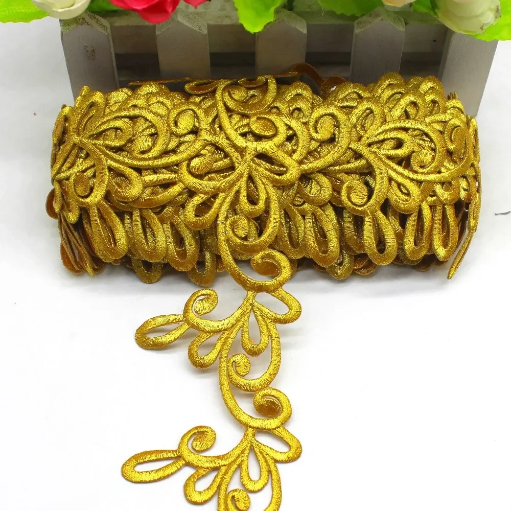 1 Yard Gold Embroidered Lace For Cosplay Dress Appliques Iron On Europe Vintage Diy Garment Trims