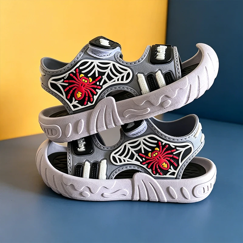 Multi Cool Color Spider Pattern Boys Sandals, Soft Breathable Open Toe All-Match Summer Kids Shoes